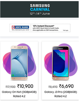 Samsung Carnival 12-14 June :- Great Deals on Samsung Smartphones + Additional 10% instant discount using HDFC Cards 