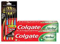 Colgate Herbal Toothpaste 200 g (Pack of 2) plus Colgate ZigZag Black Medium Tooth Brush (Pack of 5)