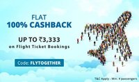 100% cashback upto 3,333 on flight ticket booking. (Minimum 4 passengers)