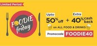 Little foodie friday : Get up to 50% + extra 40% cashback on all food and drinks. 