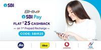 Recharge Rs. 50 & Get Rs. 25 Cashback via BHIM SBI Pay