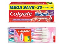Colgate MaxFresh Spicy Fresh Toothpaste - 300 g with Zig Zag Medium (Pack of 6) 