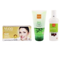VLCC Gold Single Facial Kit, 60g and Cocoa Butter Body Lotion, 100ml and Neem Facewash, 150ml