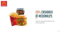 Freecharge - 20% cashback upto 50 at McDonald's Outlets (valid for 1st, 3rd & 5th txns)