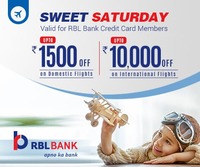 Get Flat 15% Instant off (Max. up to Rs.1500) on domestic flights (no min booking amnt) and Flat 10% Instant off (Max. upto Rs. 10000) on international flights every Saturday on Goibibo for RBL Bank Credit card holders
