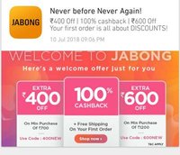 Extra 400 Off on 700 On first Order at Jabong