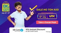 Flipkart Big shopping days Sale : 10% instant discount on SBI credit cards ( 16th July to 19 July ) 