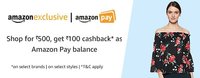Get ₹100 cashback as Amazon Pay balance on purchase of ₹500 Clothing from seller Cloudtail