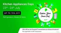 Kitchen appliance days ( 23rd to 24th July) Upto 70% off + 10% Instant Discount on Refrigerators upto Rs 750 on Min order of Rs 5000