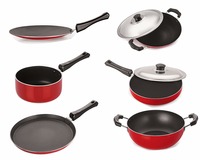 Nirlon Non-Stick Aluminium Cookware Set, 6-Pieces, Red/Black