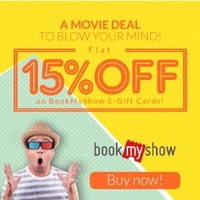 Woohoo : Flat 15% discount on BookMyShow E-Gifts on orders of Less than or equal to Rs 2000