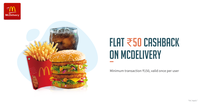 Flat 50 cashback at mcdelivery with freecharge (min:150)