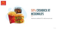 50% cashback upto 75 through Freecharge at McDonalds outlets (West and South)