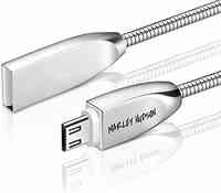 Marley Hudson Full Body Metal USB 3.0 Android Charging Data Sync Cable with Stainless Steel Spring Shield Cord Compatible with Any Android Supported Devices - Silver 