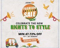 Jabong Fashion Freedom Sale 11-15 Aug: 47-72% off + Extra 10% Cashback upto 500₹ using ICICI Cards