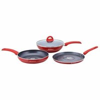 Wonderchef Diamond Aluminium Pan Set, 3-Pieces, Red