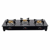 Lifelong Glass Top Gas Stove, 3 Burner Gas Stove, Black (1 year warranty with Doorstep Service)