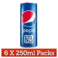 Pepsi Soft Drink 250 ml Can (Pack of 6)