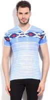 Killer Striped Men's V-neck Blue T-Shirt @70% off