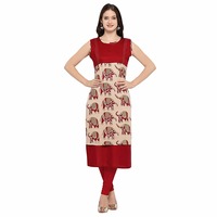 Royal Export Women's Multicolor Crepe & Taffeta Printed Gown (Red, Large)