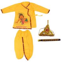 Krishna style Yellow kurta, dhoti, bansuri,mukut for kids set