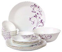 [price changed] Cello Imperial Lilac Orchid Opalware Dinner Set, 19 Pieces, White
