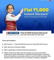 Flipkart Travel :- Flat 1000₹ instant discount on Min Domestic Flight booking of 5000 ₹ using HDFC Cards