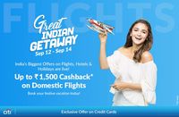 Makemytrip Great Indian Getaway - Enjoy cashback* on domestic and international flights, hotel bookings & holidays on MakeMyTrip with Citi Credit Cards | 12 - 14 Sep