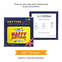 Get INR 50 as Amazon Pay balance on every purchase of Anytime Gifts ( 12:00 AM September 16th to 11:59 PM November 15th, 2018 )