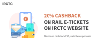 Get 20% Cashback upto 50₹  When you pay using Freecharge on IRCTC ( Twice per user )