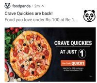 Foodpanda Crave Quickies @ 1/- || Code : QUICK1