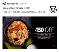 Foodpanda : 150 Off on orders above 200/- 