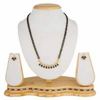 The Luxor Designer Stylish Black Bead American Diamond Gold Tone Mangalsutra for Women with Earrings 