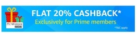 Amazon prime now : Flat 20% cashback (max upto Rs. 600 cashback) on spend of Rs. 1500 (only today) exclusively for prime members