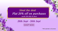 Steal The Deal - Flat 20 % Off on Purchases Worth Rs. 699 & above ( 26 Sept - 30 Sept )