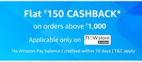 Amazon prime now : Flat Rs. 150 cashback on order of  Rs. 1000 as amazon pay balance (28 September to 30 September)