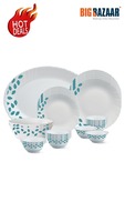 Larah by Borosil 27Pc Dinner Set - Blue Leaves