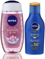Nivea Sun and Shower Combo (Moisturising Sun Lotion SPF 50, Waterlily and Oil Shower Gel) 