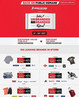 Brand Factory Unbranded to Branded Festival 3-24 Oct : Value for Old Cloths - Discount on New Cloths 