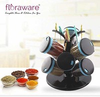 Floraware Plastic Revolving Spice Rack Set, 74ml, Set of 9, Blue