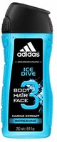 Adidas Ice Dive 3 in 1 Body, Hair and Face Shower Gel for Him, 250ml 