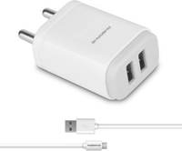 Ambrane AWC-22 2.1A Dual Port Fast Charger with Charge & Sync USB Cable Mobile Charger  (White, Cable Included) for 199