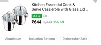 Cook & Serve Casserole with Glass Lid | Induction Bottom Cookware Set (pack of 2) 1.5 litres
