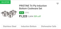 PRISTINE Tri Ply Induction Bottom Cookware Set