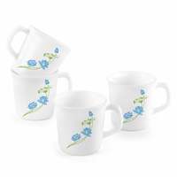 Cello Neelkamal Opalware Sisely Mug Set, 4-Pieces, White