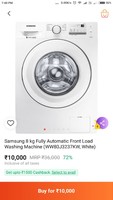 paytm- samsung 8kg fron load fully automatic Washing machine @ 8500/-