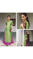 Style Amaze Pink & Green Banarsi Jacquard Semi Stitched Salwar Suit by STYLE AMAZE