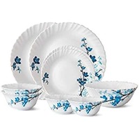 Larah By Borosil Mimosa Glass Dinner Set, 9-Pieces, White 