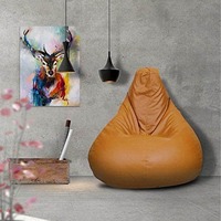 Story@Home XL Leatherite Single Seating Tear Drop Bean Bag Chair Cover Without Filler, Tan 