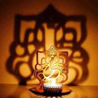 glamzone ganesh ji shadow lamps tealight-candle holder stand for pooja and decorative gold (pack of 1)
